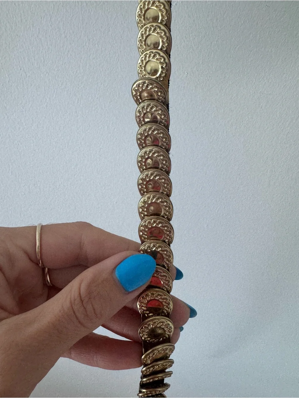 Vintage Metallic Gold Braided Chain Concho Belt with Cream Strap